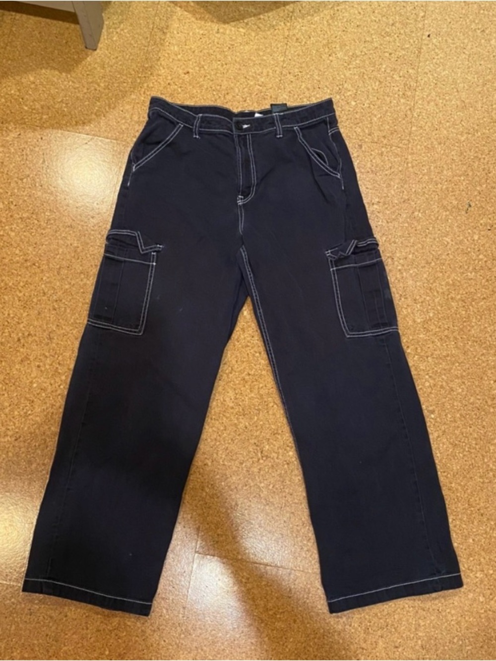Divided Black Cargo Jeans with Contrast Stitching